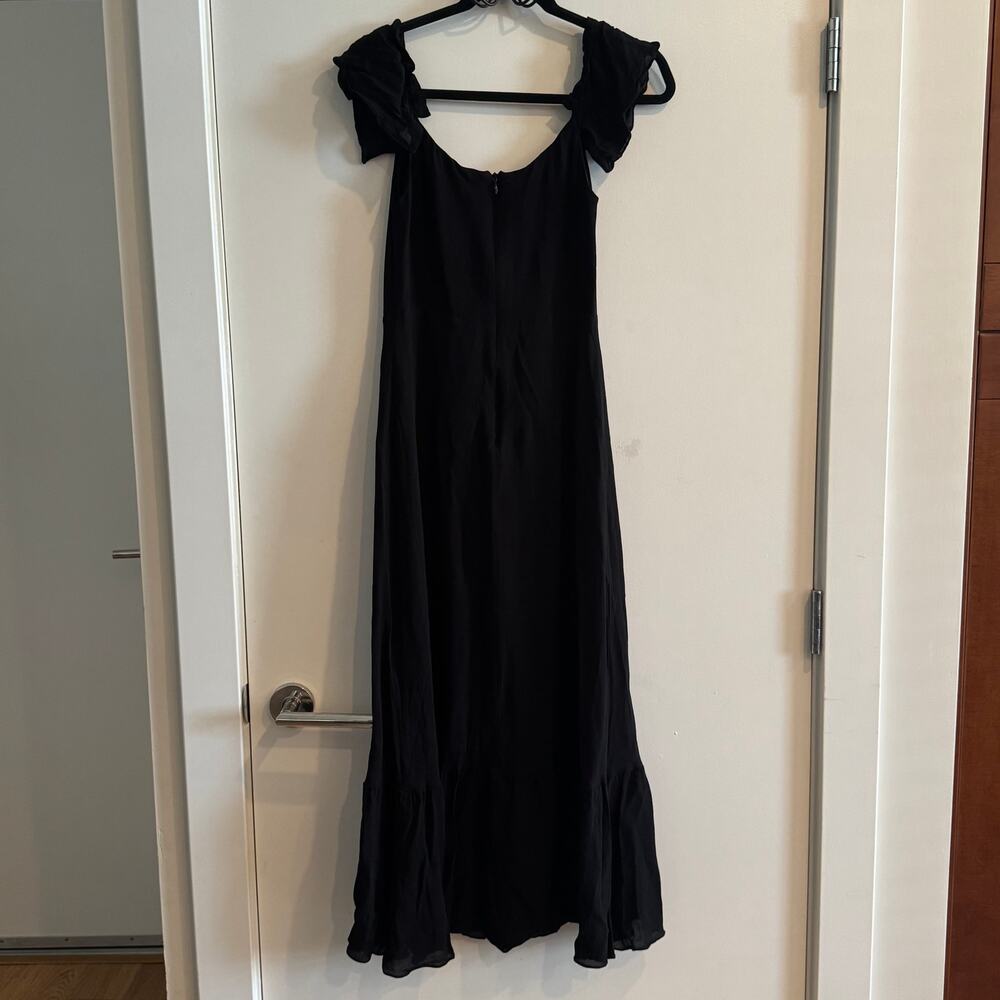 Reformation Butterfly Midi Dress Black Zip Ruffled Tiered Short Sleeve Sz 10 - Picture 7 of 7